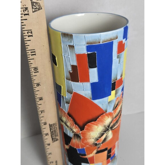 Minh Long Limited Edition  decorative vase featuring a colorful, mosaic-like... - Picture 6 of 7